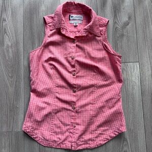 Columbia Pink Striped Sleeveless Button Down Shirt